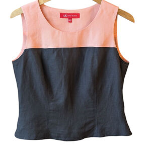 Ann Klein Color Block Linen Blend Lined Sleeveless Shell Top Women's 8‎ Office